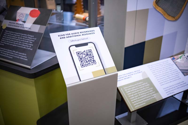 A panel with a QR code in the exhibit