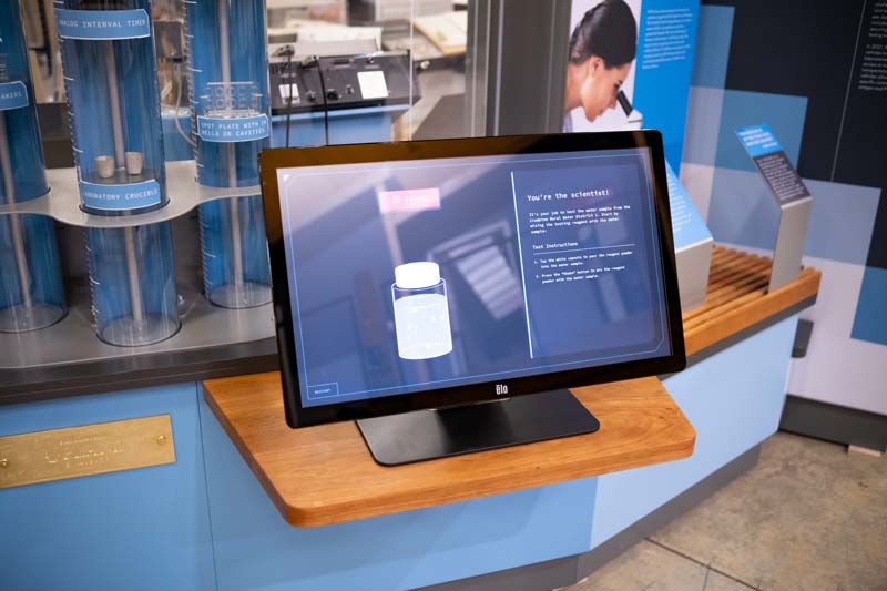 Touchscreen showing the science experiment interactive