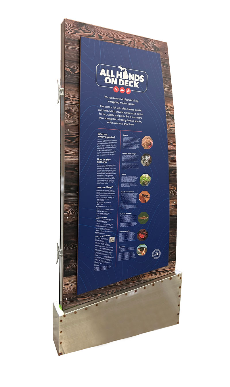 Outdoor signage for the Michigan Department of Natural Resources (DNR) to be placed at various harbors in Michigan.