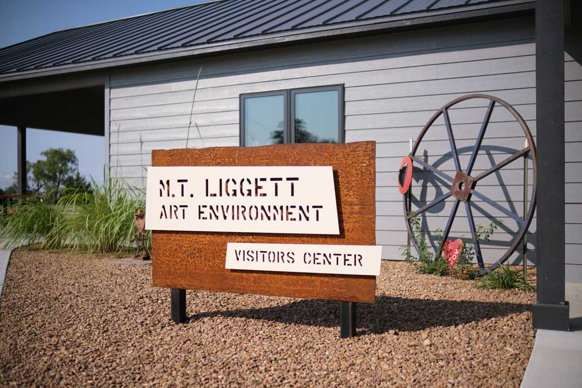 Outdoor exhibit signage for the M.T. Liggett Art Environment Visitor Center in Mullinville, KS.